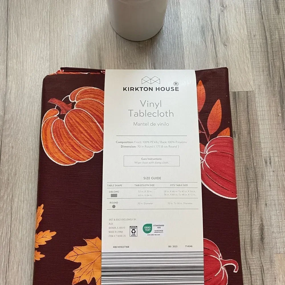 Kirkton House Vinyl 70” Round Tablecloth with Autumn Design